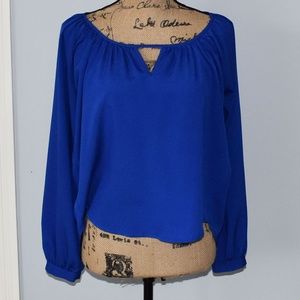 My & Dot Key Hole Cutout Royal Blue Blouse sz XS